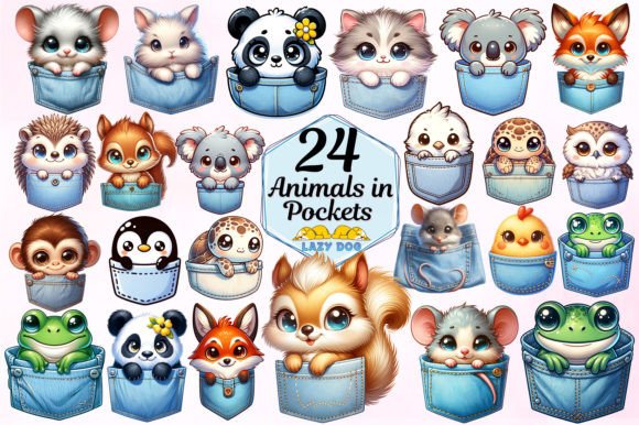 Adorable Animals in Pockets Clipart for Creative Projects