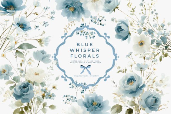 Blue Preppy Flowers Watercolor Clipart: A Designer's Dream Asset
