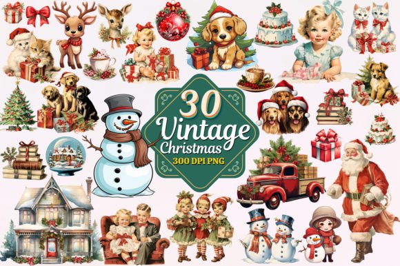 Charming Vintage Christmas Watercolor Clipart for Festive Designs