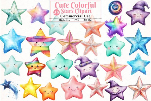 Charming Watercolor Stars: Your Instant Download Design Toolkit
