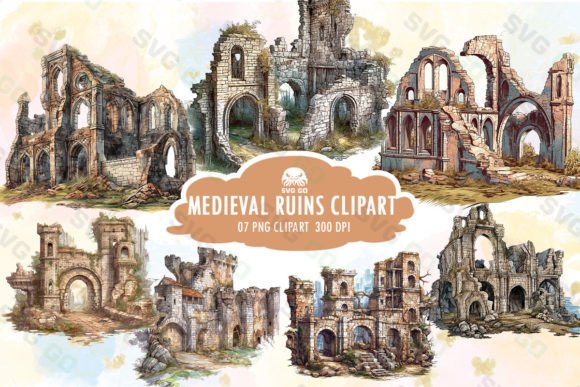 Designing with Ancient Stone: Medieval Ruins Clipart Sublimation