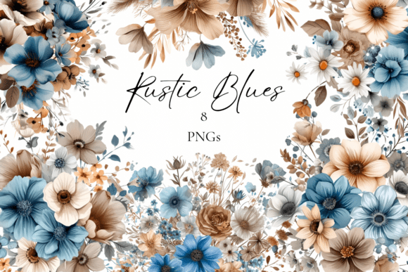 Embracing Moody Elegance with Blue and Neutral Floral Clipart