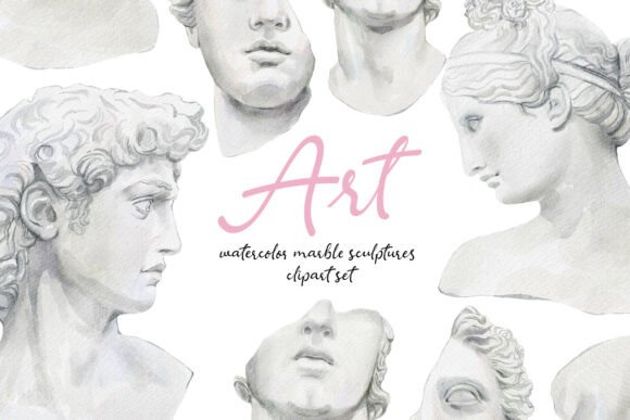 Hand-Drawn Marble Sculpture Bust Set: Artistic Elegance for Designers