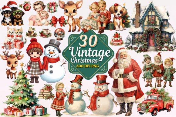 Infuse Holiday Magic with Vintage Christmas Watercolor Clipart