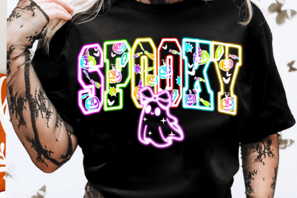 Neon Spooky Varsity PNG: High-Quality Design Assets