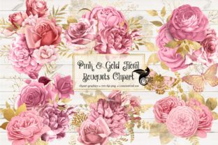 Pink & Gold Floral Bouquets: Clipart for Elegant Design