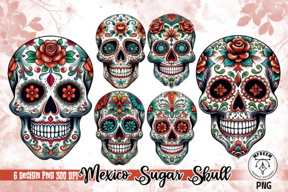 Vibrant Mexico Sugar Skull Clipart for Creative Projects