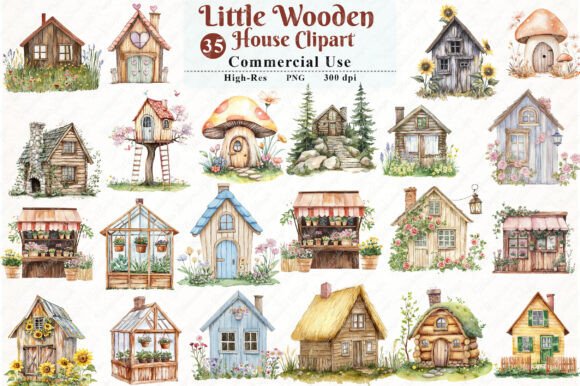 Watercolor Little Wooden House Clipart: A Cozy Design Asset