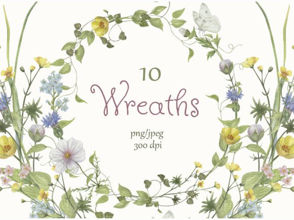 Watercolor Meadow Wreaths: A Botanical Design Asset