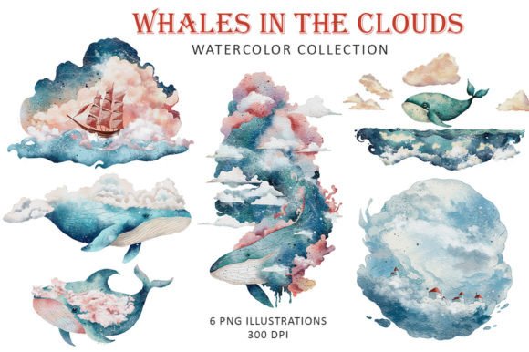 Whales in the Clouds Watercolor: Dreamy Designs for Every Project