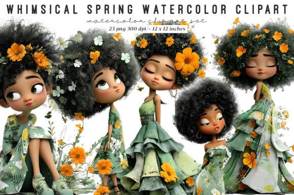 Whimsical Floral Black Girls Clipart: Elevate Your Creative Projects