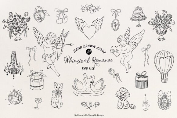 Whimsical Love: Hand-Drawn Rococo Illustrations for Your Projects